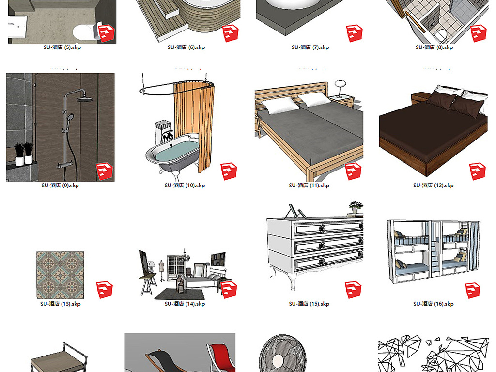 精选客栈民宿旅馆家具SU模型