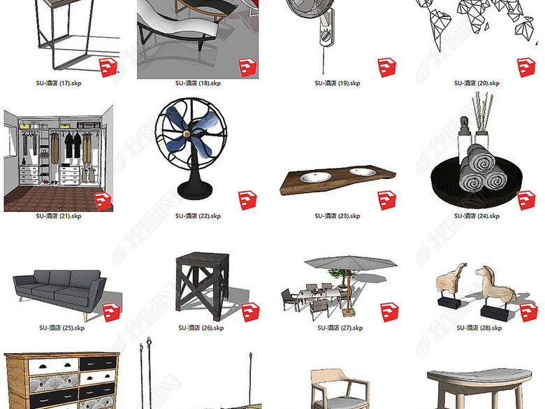 精选客栈民宿旅馆家具SU模型图片下载skp素材