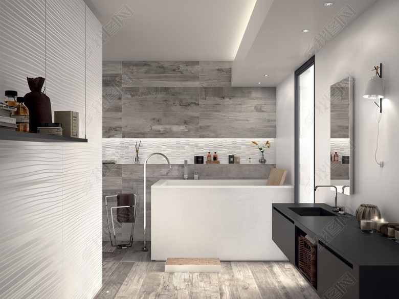 现代工业风卫生间瓷砖铺贴效果图图片下载素材