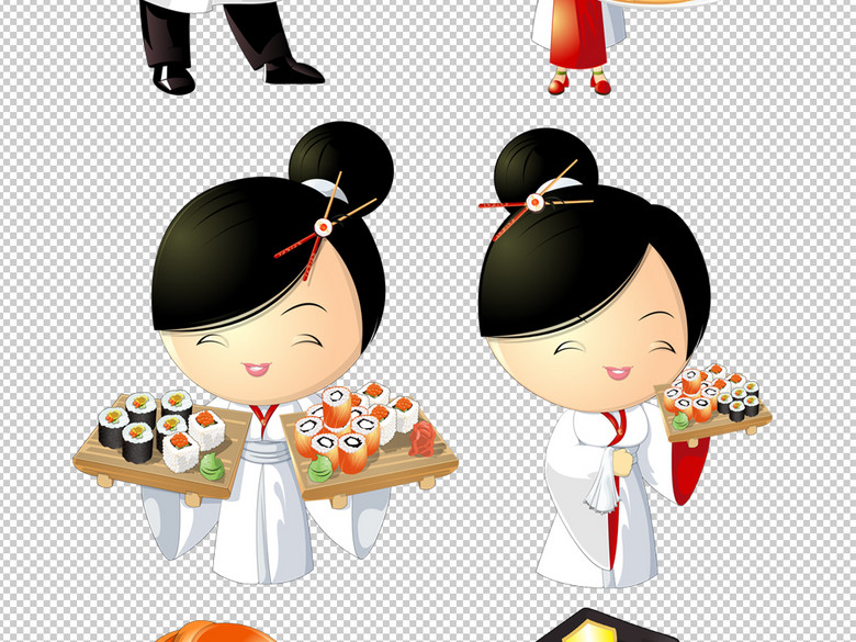 卡通人物卡通厨师工匠美人鱼日本寿司素材(图