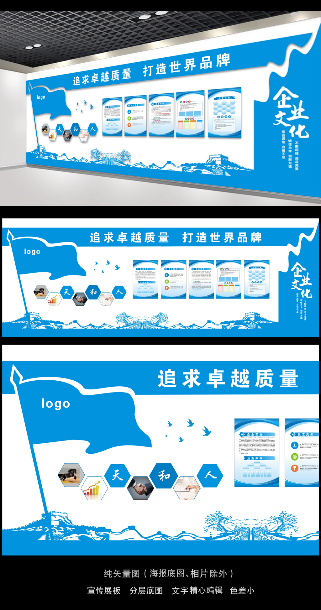 蓝色高档大气科技企业文化墙设计