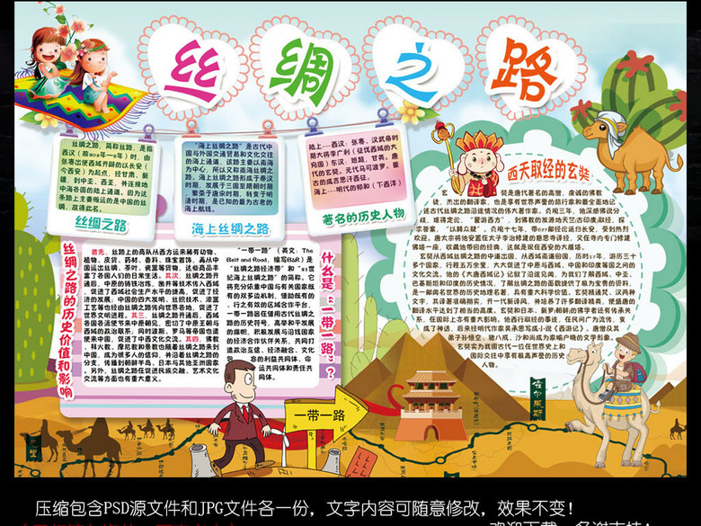 丝绸之路小报一带一路手抄报电子小报素材(图