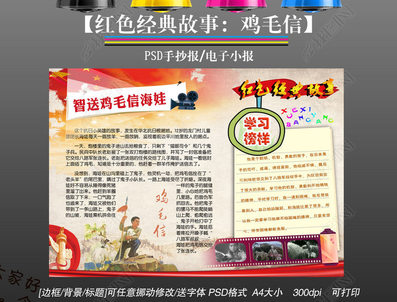 红色经典故事鸡毛信阅读后感观后感读书小报手