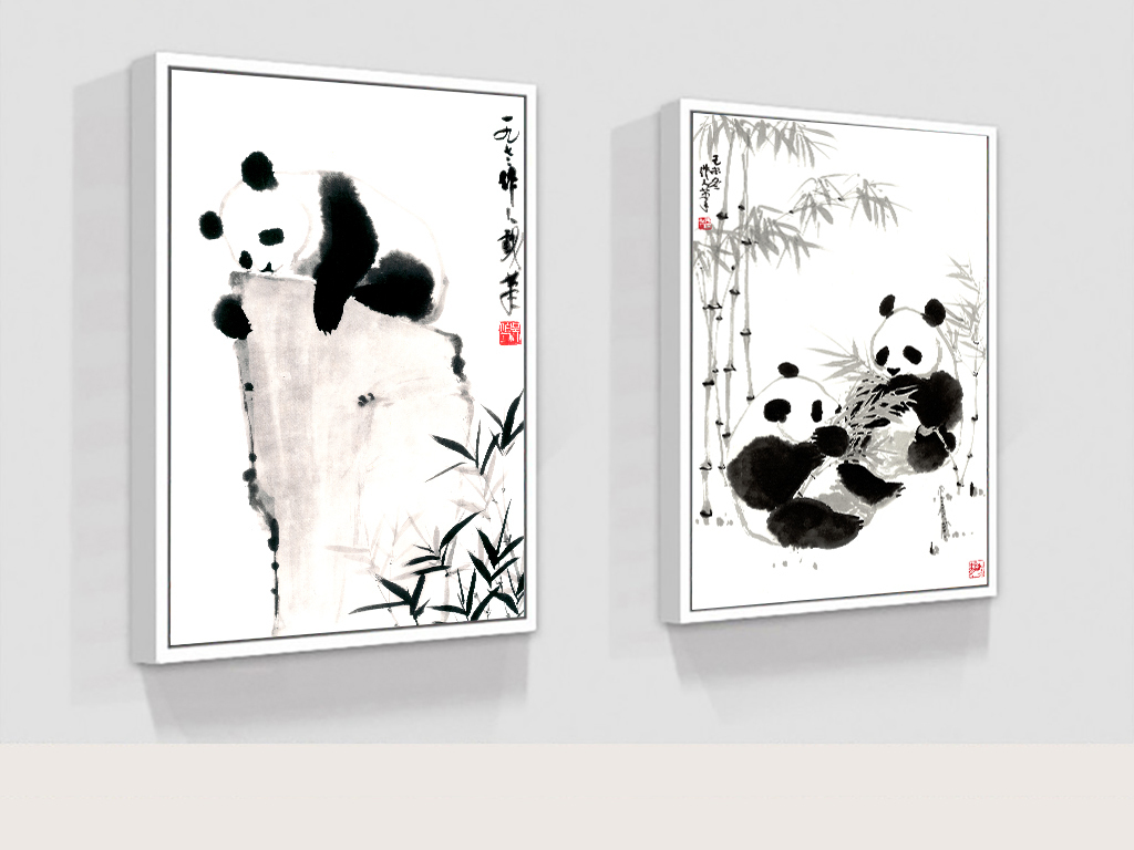 【本作品下载内容为:"新中式现代水墨国画大熊猫两联挂画装饰画"模板,其他内容仅为参考,如需印刷成实物请先认真校稿,避免造成不必要的经济损失。】 【声明】未经权利人许可,任何人不得随意使用本网站的原创作品(含预览图),否则将按照我国著作权法的相关规定被要求承担最高达50万元人民币的赔偿责任。
