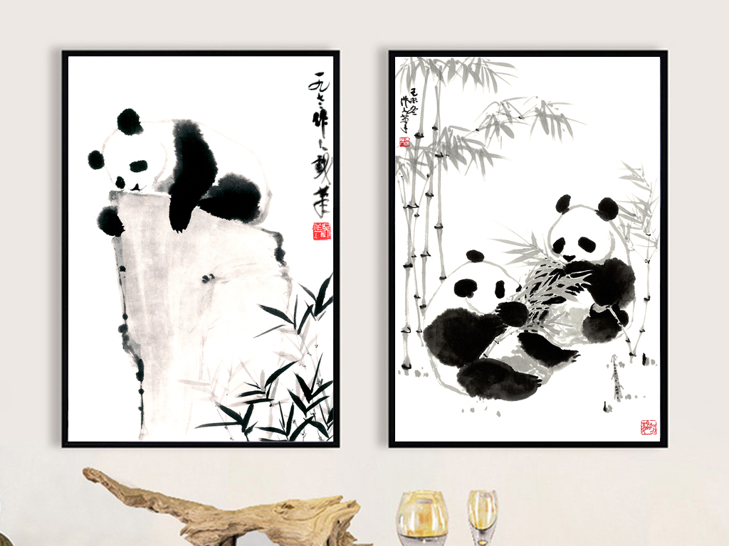 【本作品下载内容为:"新中式现代水墨国画大熊猫两联挂画装饰画"模板,其他内容仅为参考,如需印刷成实物请先认真校稿,避免造成不必要的经济损失。】 【声明】未经权利人许可,任何人不得随意使用本网站的原创作品(含预览图),否则将按照我国著作权法的相关规定被要求承担最高达50万元人民币的赔偿责任。