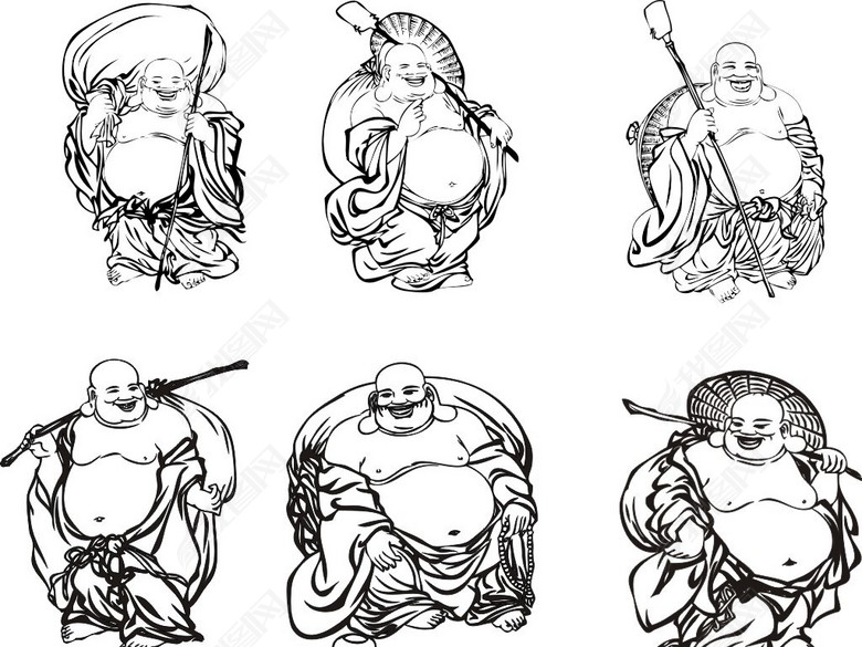 笑佛弥勒佛布袋和尚白描佛像(图片编号:16429