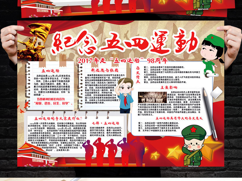 纪念五四运动小报青年节抗日战争手抄小报素材