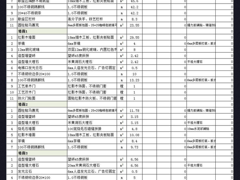 工装饭店餐厅装修报价单工程量估价清单表格(