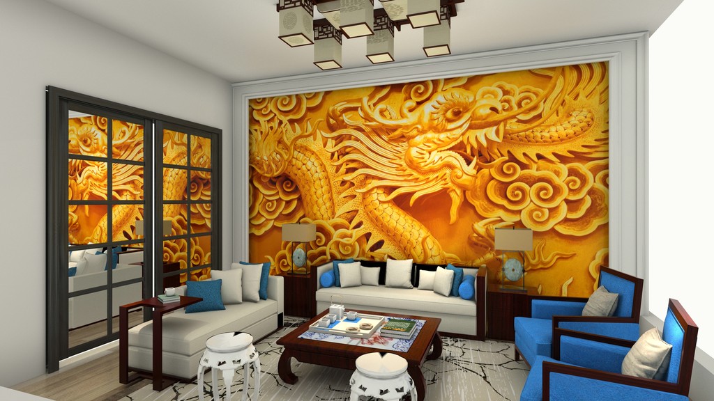 中国龙龙背景立体背景墙中式立体壁纸浮雕3D