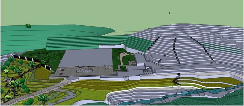 农村梯田式民宿微派风格景观地台SU模型(图片
