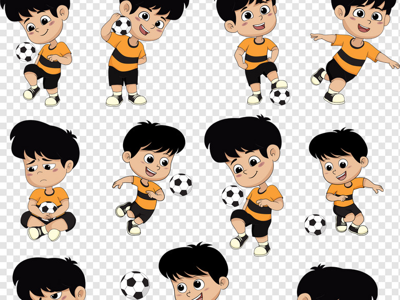 EPS+PNG可爱卡通足球小子踢足球的小男孩设