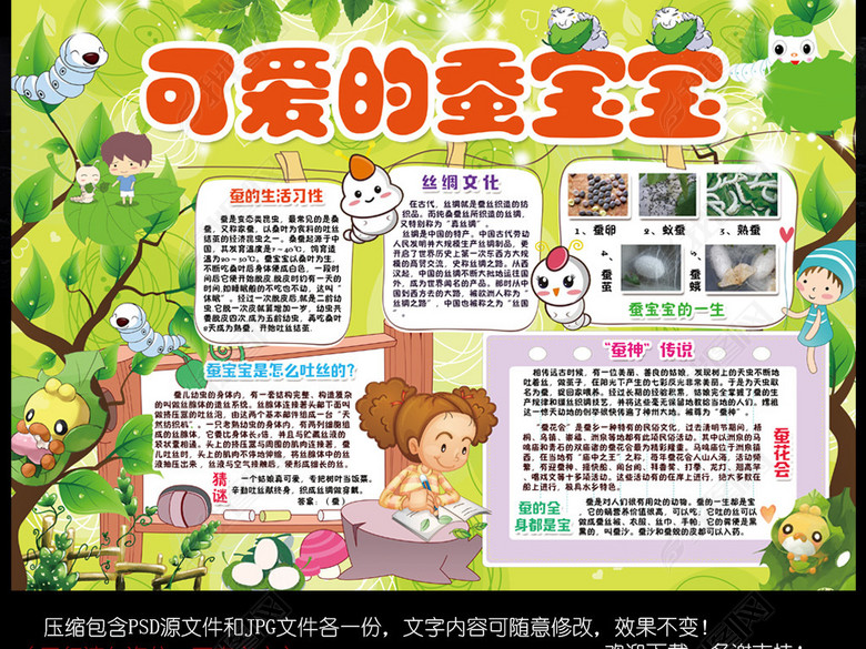 养蚕小报动物成长观察日记手抄电子小报素材(