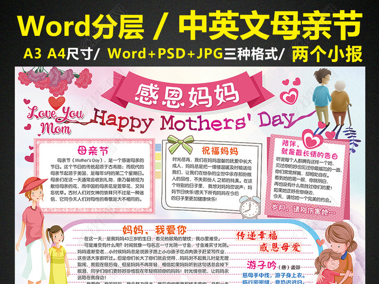 母亲节小报感恩英文手抄报电子小报word图片