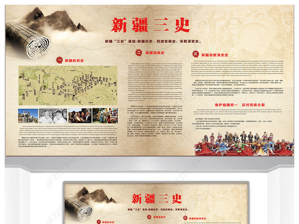 民族团结展板民族发展史新疆三史