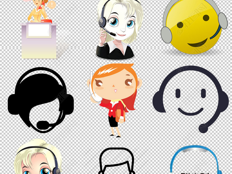 在线客服咨询热线联系电话卡通图标png图片下