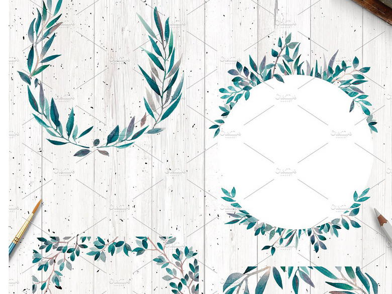 水彩画叶子绿叶植物插图海报设计素材(图片编