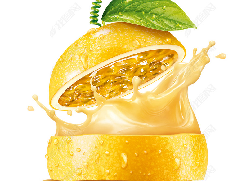 创意水果草莓菠萝牛奶橙汁柠檬苹果合成素材图