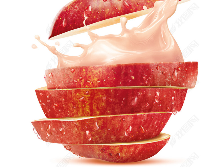 创意水果草莓菠萝牛奶橙汁柠檬苹果合成素材图