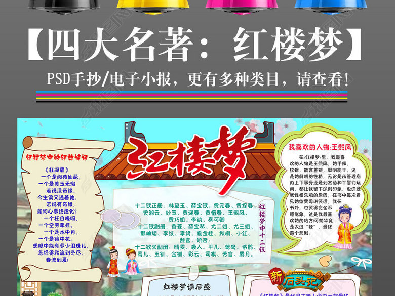 红楼梦小报四大名著读书后感手抄报素材边框模