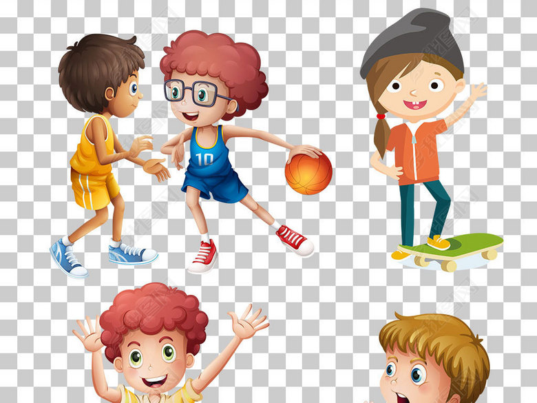 卡通手绘学生儿童体育运动玩耍png免扣素材图