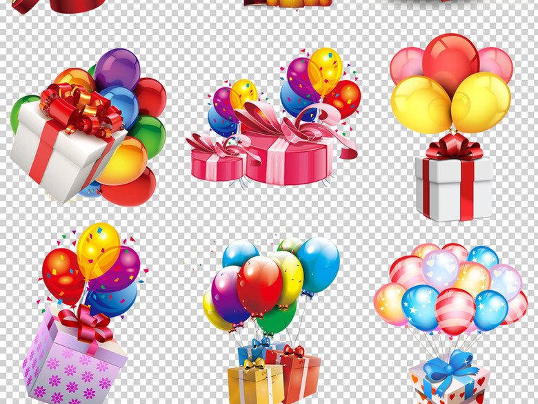 促销气球礼盒PNG透明背景免扣素材(图片编号