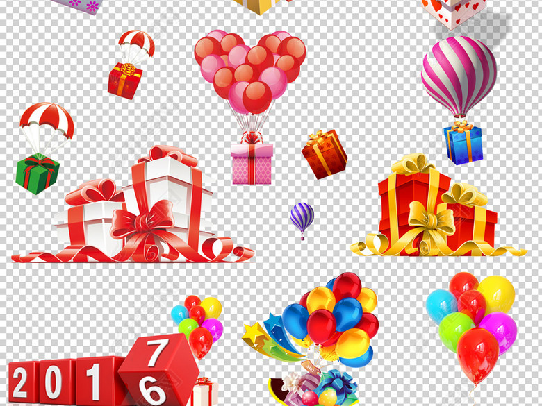 促销气球礼盒PNG透明背景免扣素材图片下载