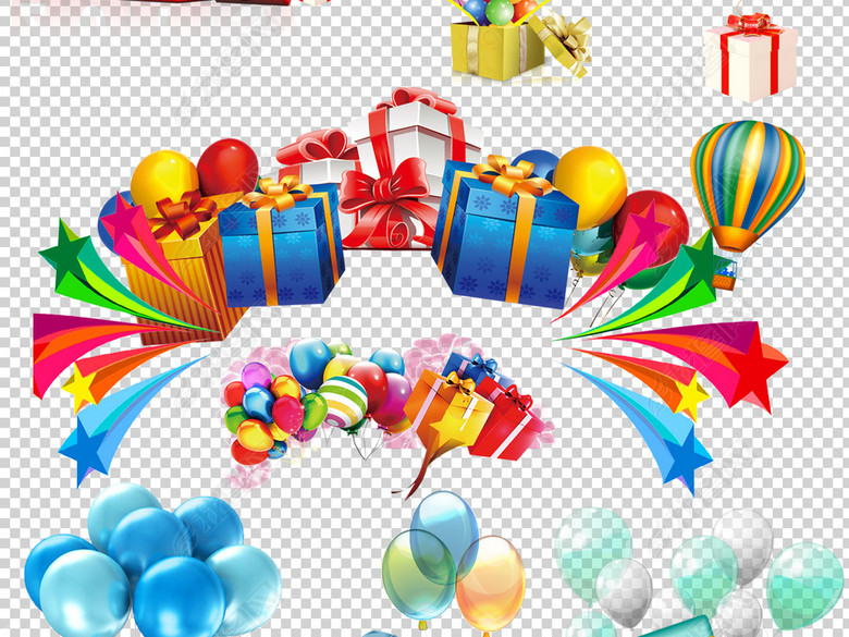 促销气球礼盒PNG透明背景免扣素材图片下载