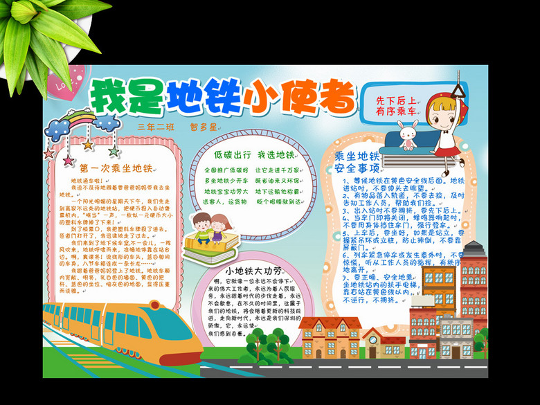 我是地铁小使者手抄报文明礼仪出行小报模板(
