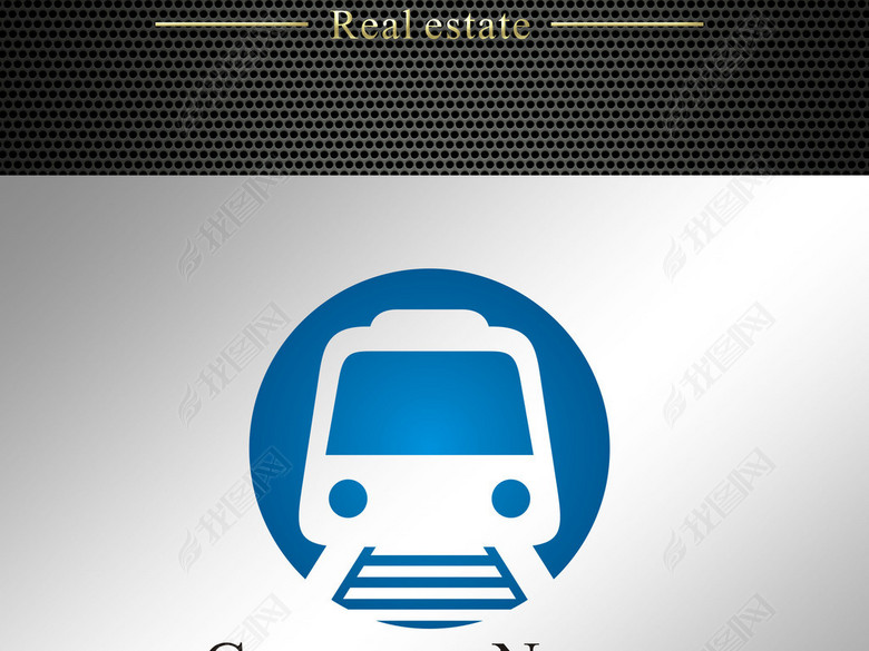 圆形火车轨道金色标志设计模板下载(图片编号