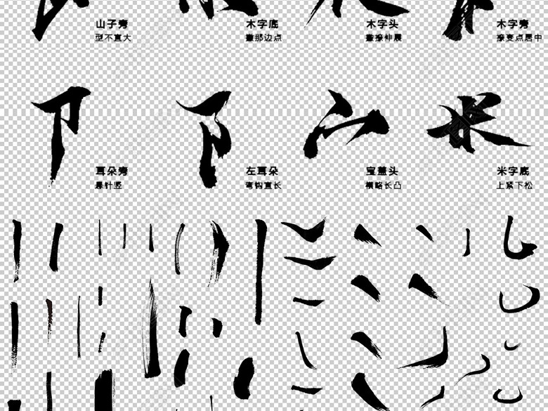 中国汉字偏旁部首免扣毛笔笔画元素图片下载p