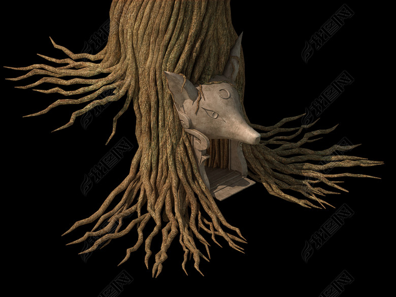 3D树根狐狸洞模型狐狸洞穴图片下载max素材