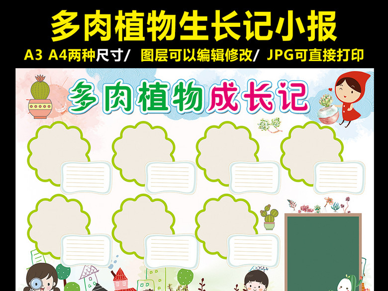 多肉生长记小报植物生长观察手抄报电子小报(