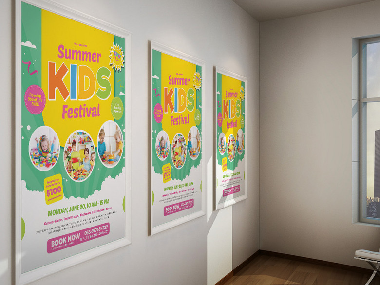 多彩卡通儿童节幼儿园亲子公开课活动宣传海报