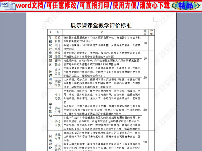 展示课课堂教学评价标准图片下载doc素材-其他