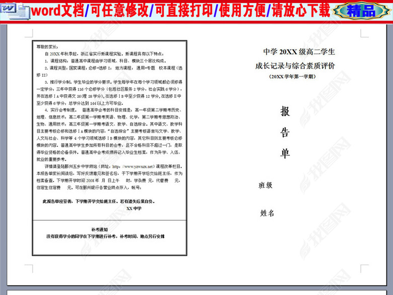 学生成长记录与综合素质评价报告单图片下载d