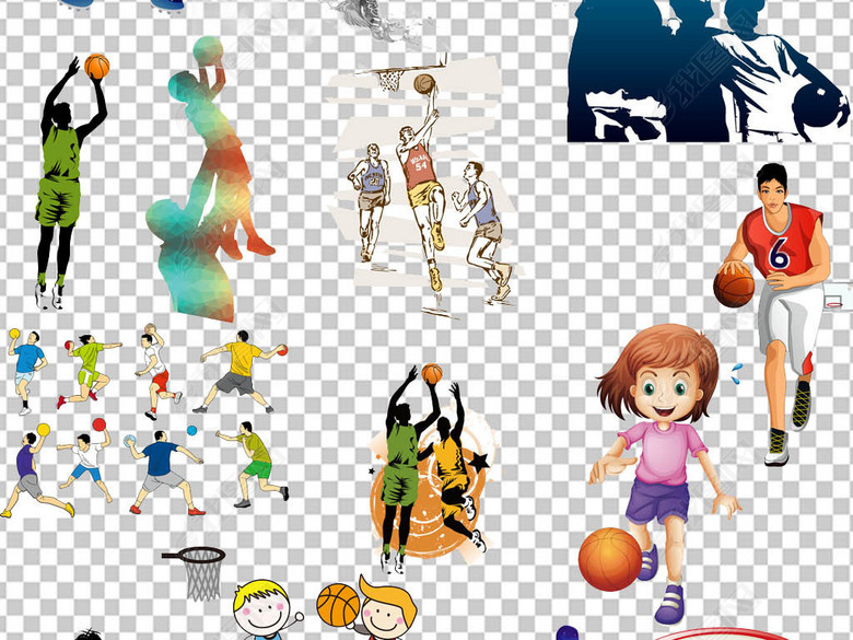 奥运会学校运动会篮球人物剪影png素材图片下