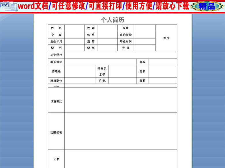 应聘教师岗位通用个人简历表格(图片编号:165
