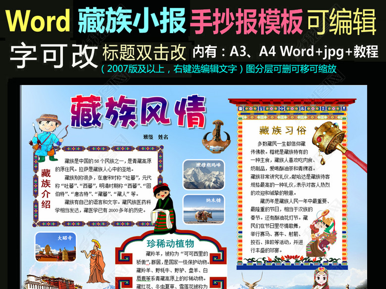 word电子小报手抄报民族文化民俗藏族图片下
