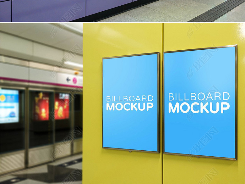 多尺寸地铁站灯箱广告牌样机模板图片下载ps