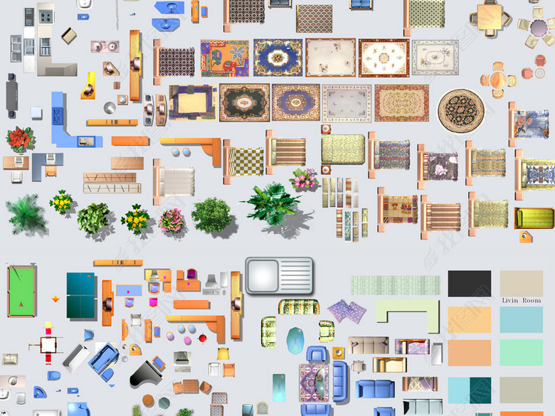家具PSD分层户型图块彩平图库图片下载psd素