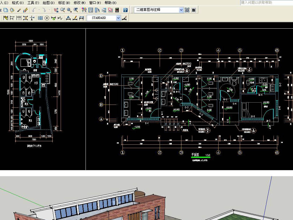 公厕建筑草图大师SU模型带CAD平面图2套