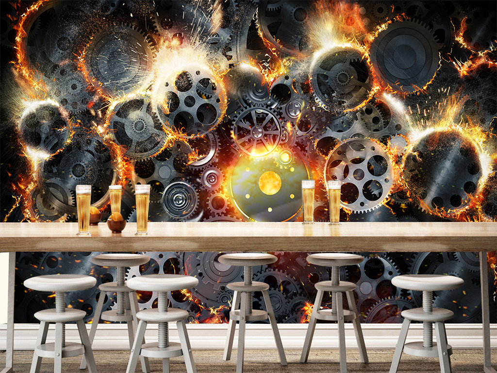 风火轮机器齿轮背景墙壁画