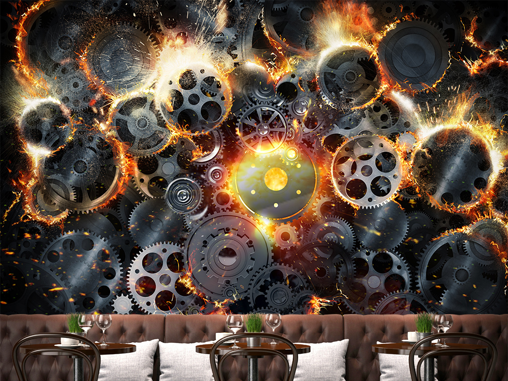 风火轮机器齿轮背景墙壁画