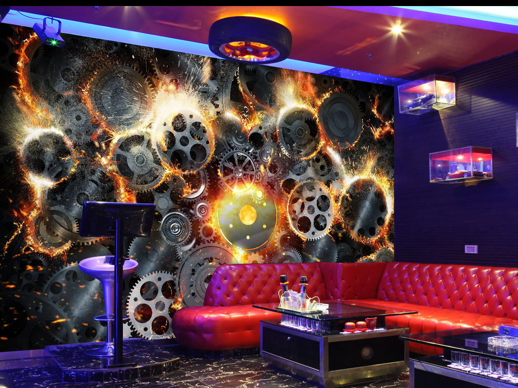 风火轮机器齿轮背景墙壁画