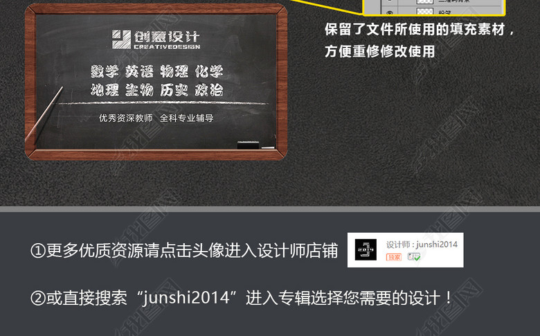 创意粉笔黑板辅导班教师名片培训机构名片(图