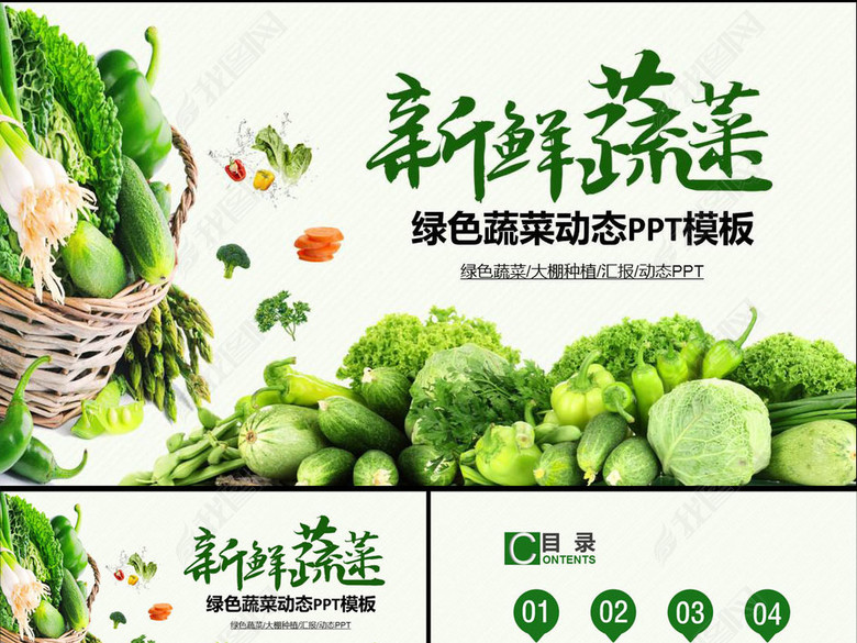 绿色蔬菜大棚种植有机蔬菜PPT模板(图片编号