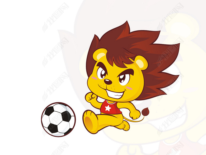 2017年黄色平面踢足球可爱卡通狮子(图片编号