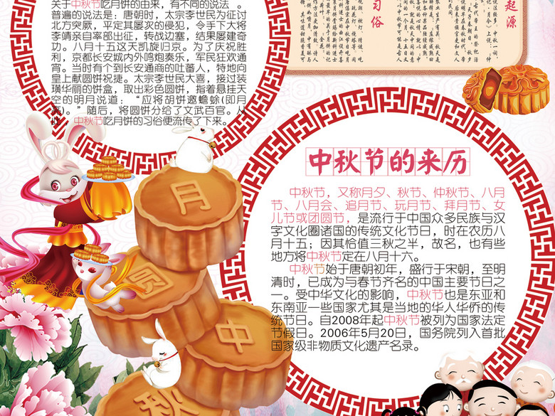 中秋佳节小报读书古诗月饼文化手抄电子小报(