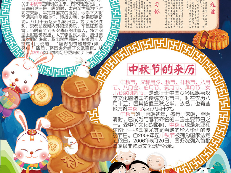 中秋佳节小报读书古诗月饼文化手抄电子小报(