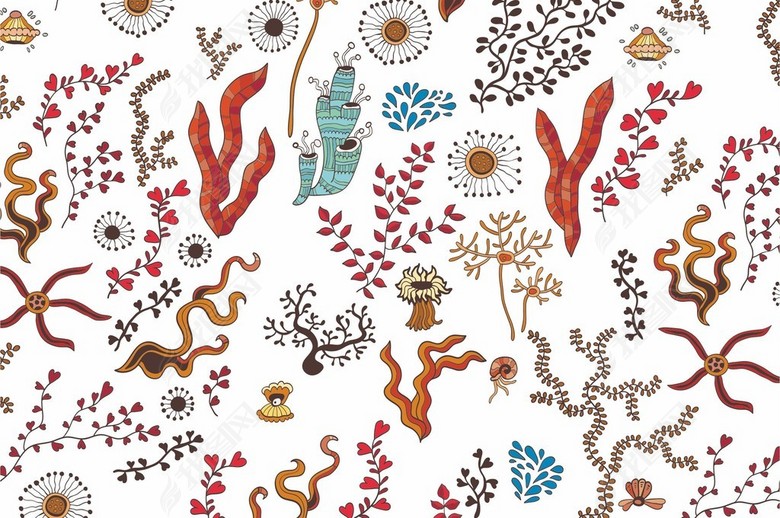 植物花卉抽象海藻印花海星海洋元素图案(图片
